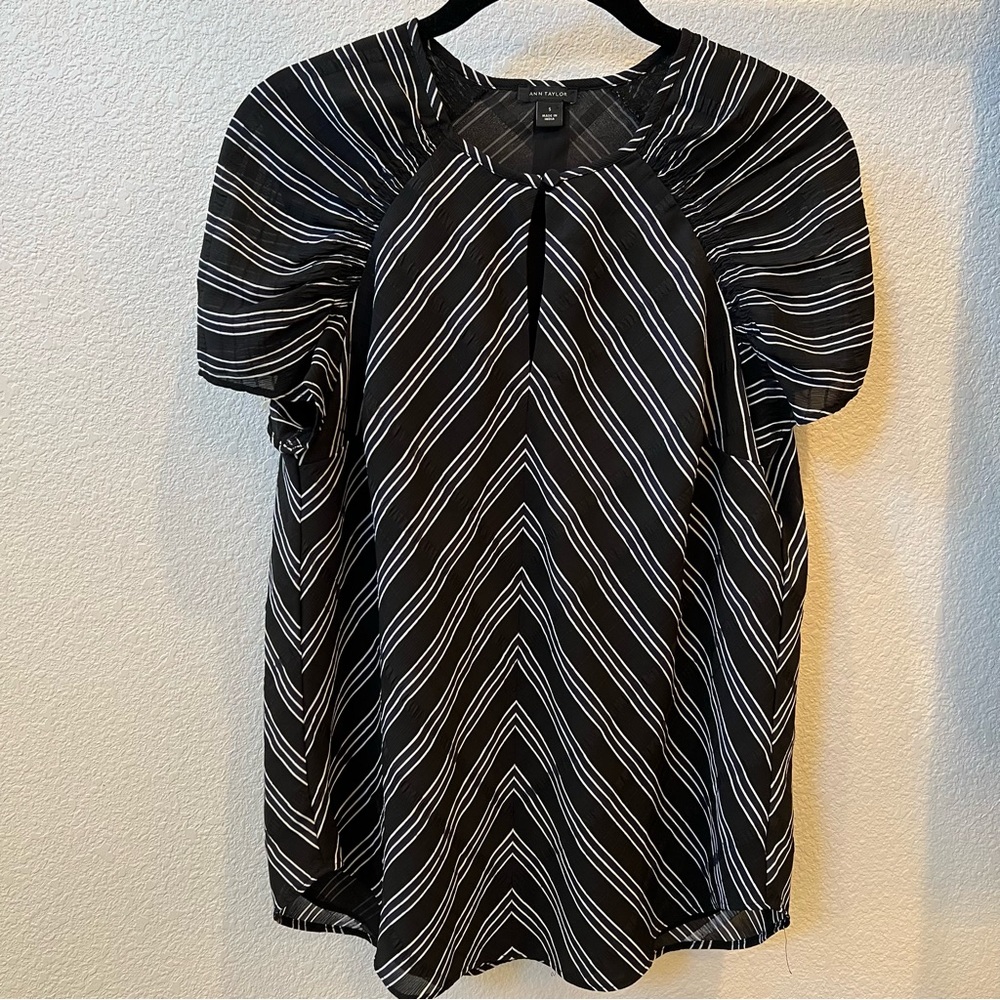 ANN TAYLOR Striped Short Sleeve Blouse